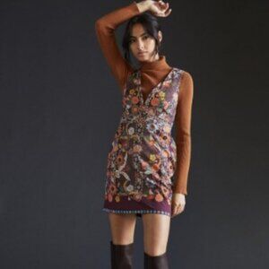 Anthropologie Tanvi Kedia | Beaded Deep V Mini Dress | Size 2